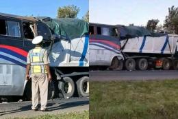 Collage photo of a bus and truck involved in a road accident along the Londiani-Muhoroni road.